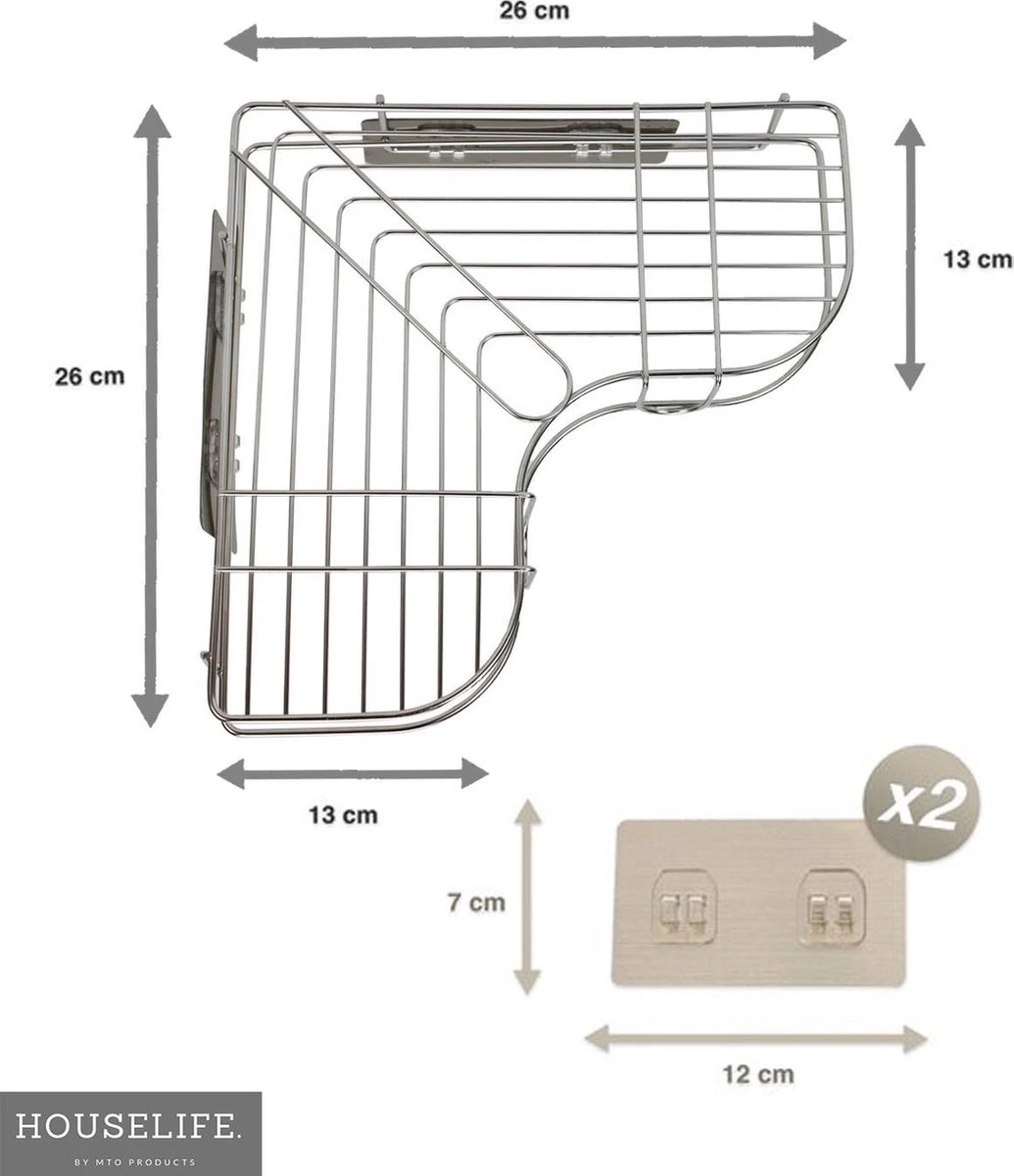 Doucherek Zonder Boren - RVS - Zelfklevend Doucherekje - Hangend – Hoek – Inclusief 2 Muurstickers 5 Doucherek Zonder Boren - RVS - Zelfklevend Doucherekje - Hangend – Hoek – Inclusief 2 Muurstickers - Afbeelding 3