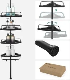 Verstelbaar Doucherek - 85-305 Cm - Van Vloer Tot Plafond - Met 4 Vakken - 3 Haken - Zwart 13 Verstelbaar Doucherek - 85-305 Cm - Van Vloer Tot Plafond - Met 4 Vakken - 3 Haken - Zwart -Merkloos Shop 1049x1200 1