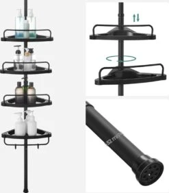 Verstelbaar Doucherek - 85-305 Cm - Van Vloer Tot Plafond - Met 4 Vakken - 3 Haken - Zwart 18 Verstelbaar Doucherek - 85-305 Cm - Van Vloer Tot Plafond - Met 4 Vakken - 3 Haken - Zwart -Merkloos Shop 1050x1200 2