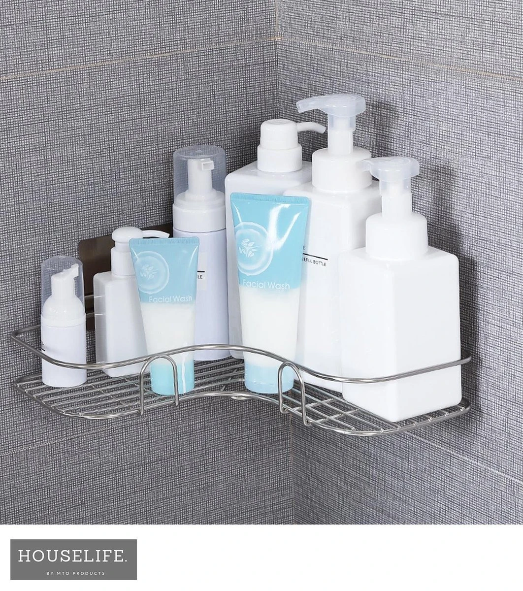 Doucherek Zonder Boren - RVS - Zelfklevend Doucherekje - Hangend – Hoek – Inclusief 2 Muurstickers 7 Doucherek Zonder Boren - RVS - Zelfklevend Doucherekje - Hangend – Hoek – Inclusief 2 Muurstickers - Afbeelding 5