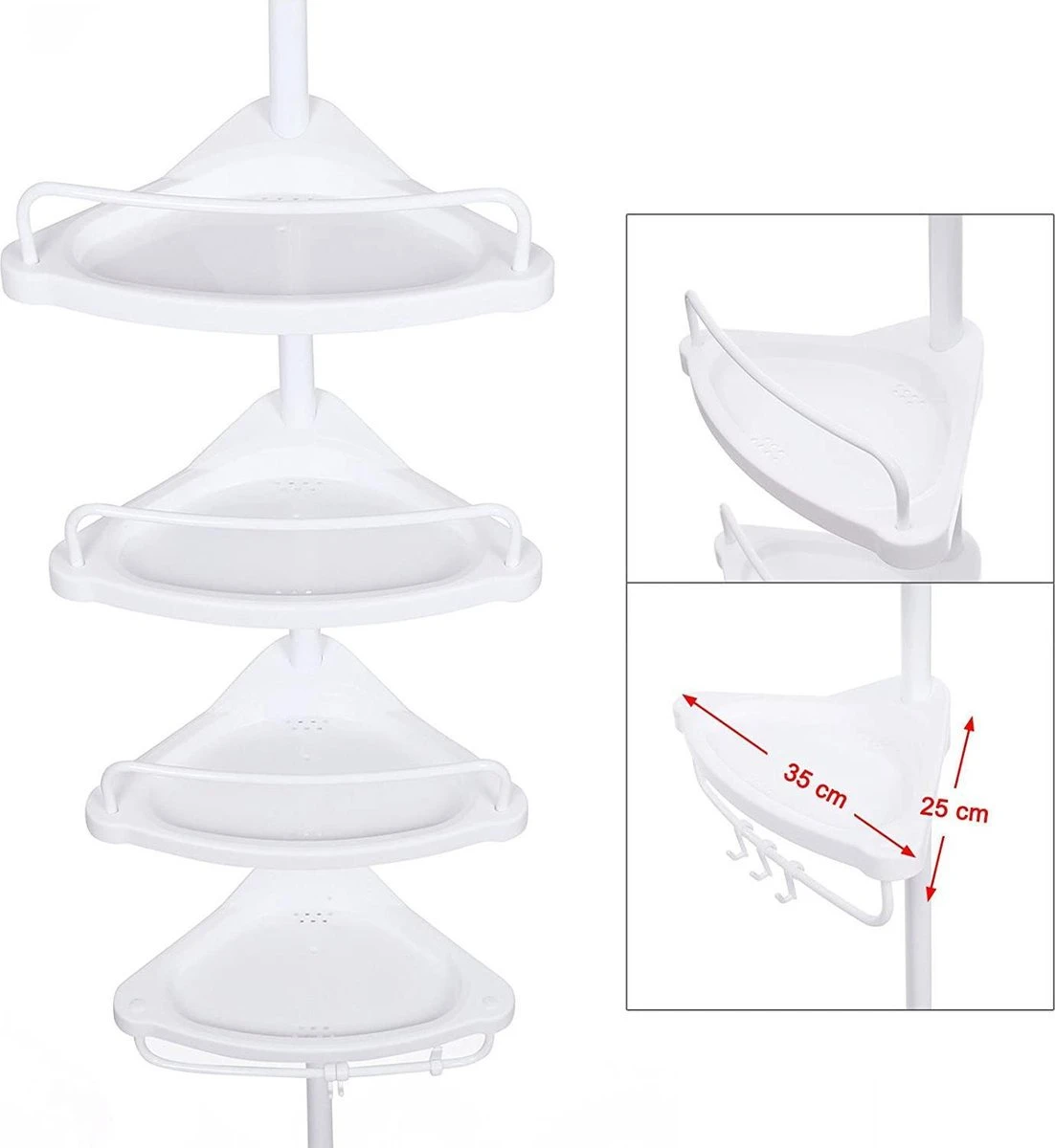 Merkloos Telescopisch Douche Rek Met 4 Lagen - Verstelbaar Bad / Douche Hoekrek Opbergrek - Uitschuifbaar Van 85-305 Cm - Wit 5 Merkloos Telescopisch Douche Rek Met 4 Lagen - Verstelbaar Bad / Douche Hoekrek Opbergrek - Uitschuifbaar Van 85-305 Cm - Wit - Afbeelding 3