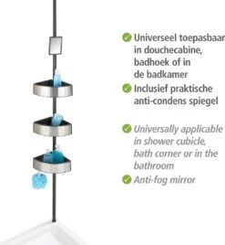 WENKO Telescopisch Doucherek Big Black 3-laags Met Spiegel Zilver/zwart - Bevestigen Zonder Boren -Merkloos Shop 1104x1200 1