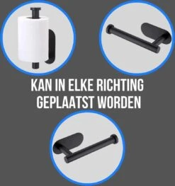 Toiletrolhouder Inclusief Handdoekhaak - Zonder Boren - Zelfklevend - Zwart - Staand -Merkloos Shop 1126x1200