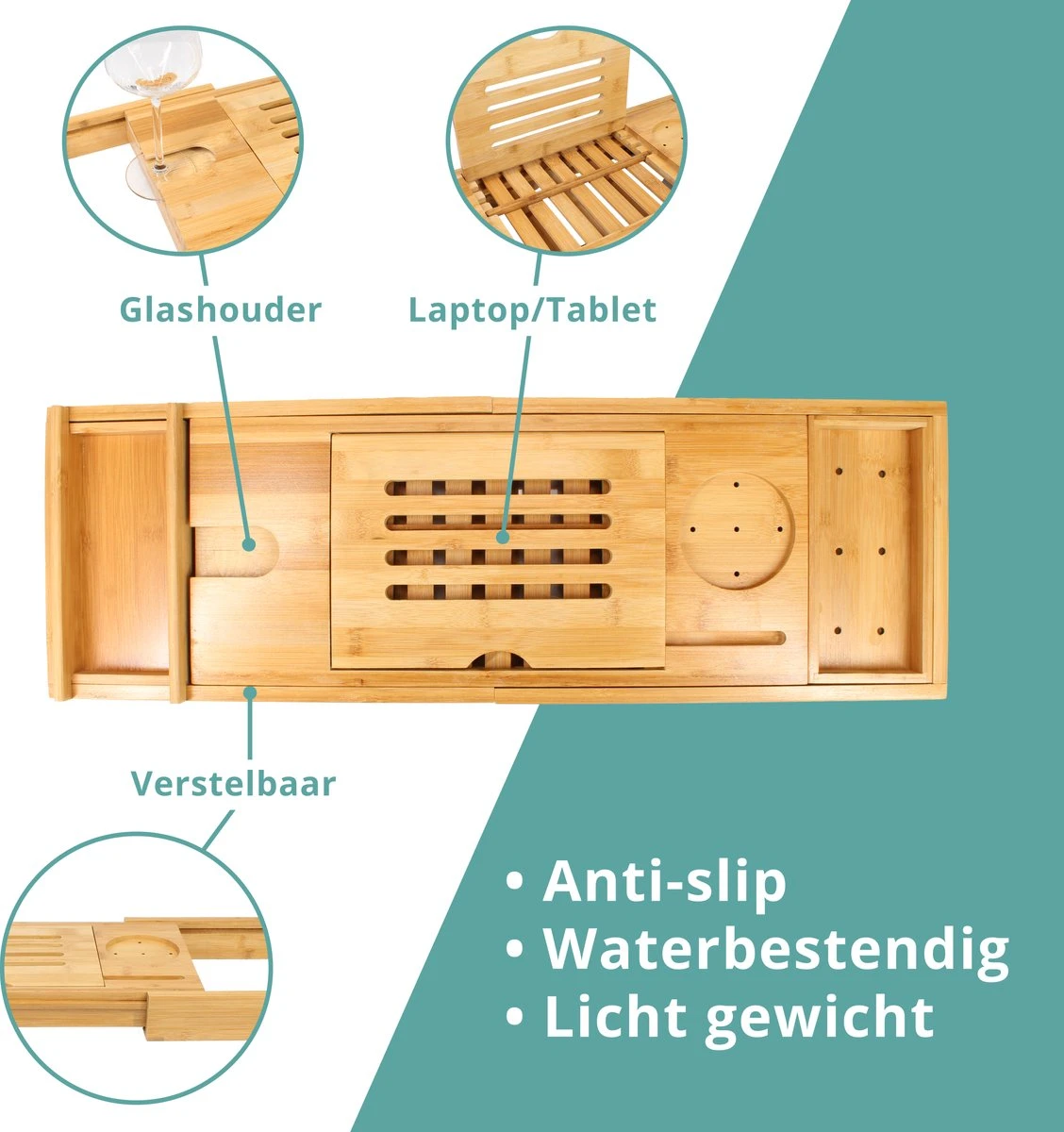Regno Badplank Voor In Bad - Met Badkussen - Uitschuifbaar En Waterbestendig Badrek - IPad En Glashouder 10 Regno Badplank Voor In Bad - Met Badkussen - Uitschuifbaar En Waterbestendig Badrek - IPad En Glashouder - Afbeelding 8