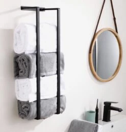 Handdoekrek - 40 Cm - RVS - Handdoekhouder BaderiQ Paris Small - MODEL 2023 - Badkamer Of Toiletruimte - Schroeven Of Plakken - Handdoekenhouders - Handdoekhaak - Rvs Mat Zwart Poedercoating - Small H40xB20xD14 - Ook Beschikbaar In 70 Cm -Merkloos Shop 1151x1200