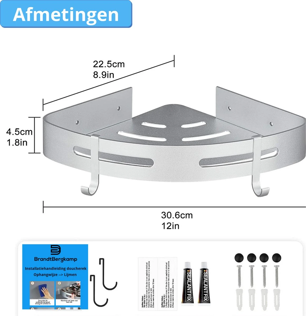 BrandtBergkamp RVS Doucherek 3 Laags – Zonder Boren – Doucherek Hangend – Badkamerrek Zilver 4 BrandtBergkamp RVS Doucherek 3 Laags – Zonder Boren – Doucherek Hangend – Badkamerrek Zilver - Afbeelding 2