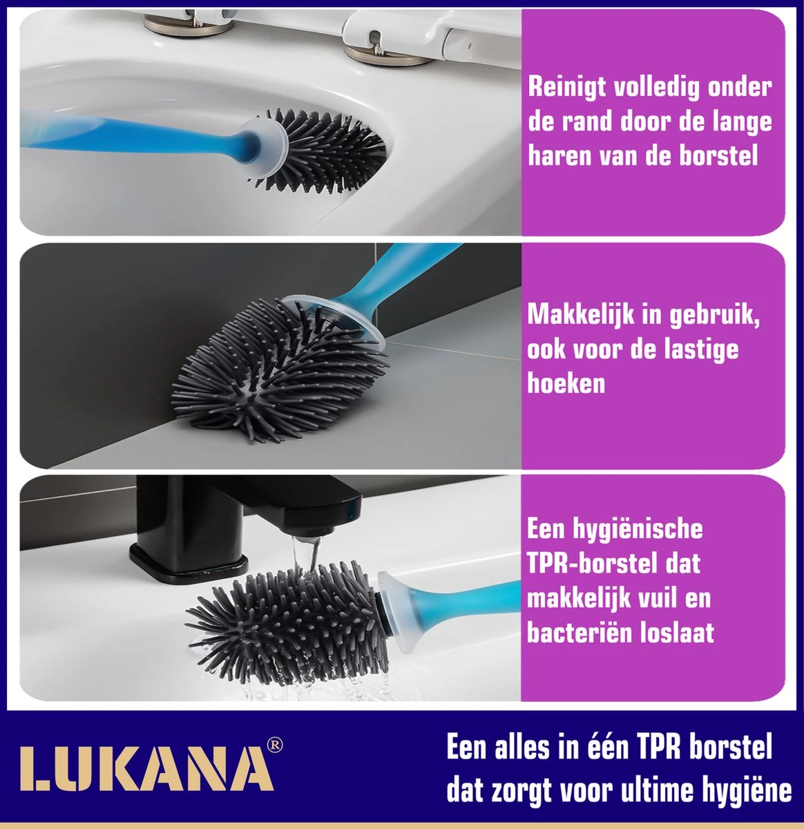 Lukana Siliconen WC Borstel Met Zeepdispenser - Hervulbaar - Vrijstaand Of Hangend - Sneldrogend, Hygiënisch & Antibacteriële Werking - Zonder Boren - Toilet Brush - Toiletborstel Houder - Lekbak 4 Lukana Siliconen WC Borstel Met Zeepdispenser - Hervulbaar - Vrijstaand Of Hangend - Sneldrogend, Hygiënisch & Antibacteriële Werking - Zonder Boren - Toilet Brush - Toiletborstel Houder - Lekbak - Afbeelding 2