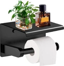 Toiletrolhouder - Wc Rol Houder Met Plankje - Inclusief Haakje - RVS - Waterbestendig - Zwart - Rheme -Merkloos Shop 1166x1200