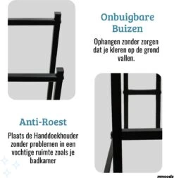 Mmoods XL Handdoekrek 2 Baren Badkamer Zwart - 25 X 50 X 86 Cm - Handdoekenrek Staand Keuken - Handdoekhouder Vrijstaand 2 Dragers -Merkloos Shop 1175x1200