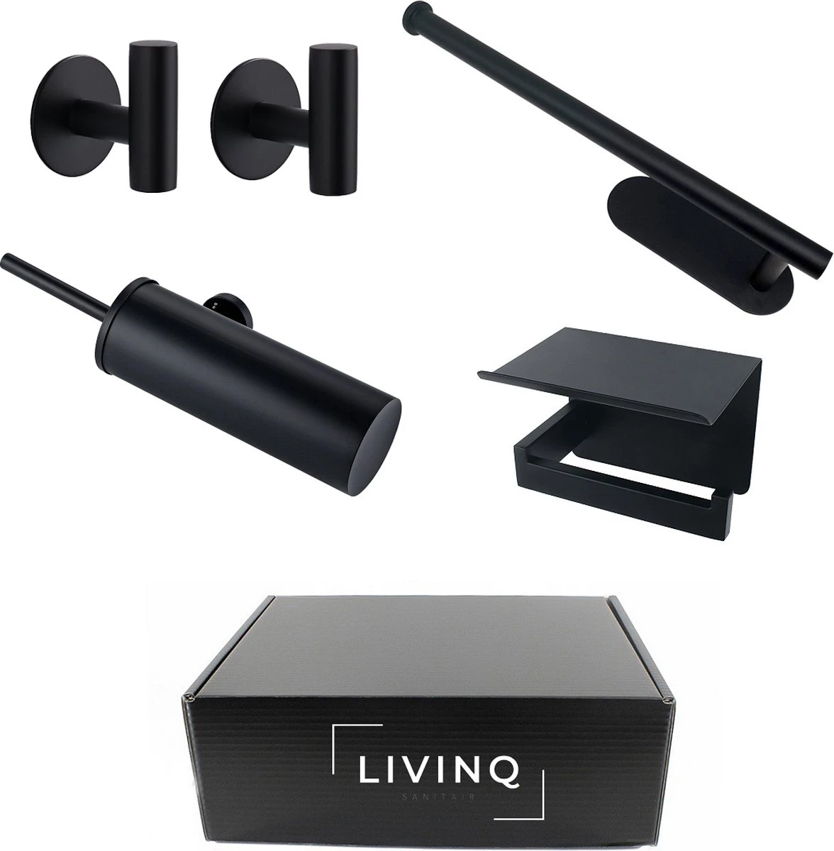 Toiletset Zwart 4-delig - Toiletaccessoireset - Toiletborstelhouder - Toiletrolhouder - Reserverolhouder - Handdoekhaakjes - RVS - Toilet Accessoires Set - Badkamer 8 Toiletset Zwart 4-delig - Toiletaccessoireset - Toiletborstelhouder - Toiletrolhouder - Reserverolhouder - Handdoekhaakjes - RVS - Toilet Accessoires Set - Badkamer - Afbeelding 6