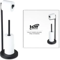 VDN Stainless Wc Rolhouder Staand - Wc Rolhouder Zwart - Toiletrolhouder En Reserverolhouder - RVS - Geschikt Voor 3+1 WC Papier Rollen - 2 In 1 -Merkloos Shop 1185x1200