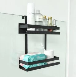 Doucherek Hangend - Ophangbaar Doucherek Matzwart - Twee Lagen - Badkamerrek - Doucherek Zonder Boren - 2 Laags - Badkamer Accessoires -Merkloos Shop 1186x1200 2