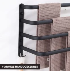 Merkloos Handdoekrek 4-armig | Handdoekrek Badkamer | Handdoekrek Zwart | Handdoekstang | Handdoekhouder | Handdoekenrek | Badkamer Accessoires Zwart | Inclusief Montage | Matte Zwart Collection 2022 -Merkloos Shop 1186x1200