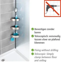 WENKO Telescopisch Doucherek Big Black 3-laags Met Spiegel Zilver/zwart - Bevestigen Zonder Boren -Merkloos Shop 1187x1200 6