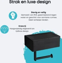 WC Rolhouder - Toiletrolhouder - Zwart - RVS - Zonder Boren - Met Plankje & Bakje - Inclusief Montagemateriaal - Toilet Accessoires - EJC Products -Merkloos Shop 1196x1200