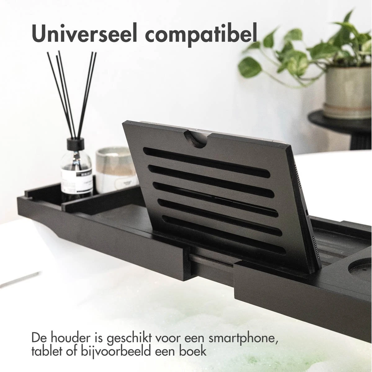IMoshion Badplank Voor In Bad - Dienblad Inclusief Pootjes - Tablet Houder - Badrek Uitschuifbaar 75 Tot 110 Cm - Zwart 4 IMoshion Badplank Voor In Bad - Dienblad Inclusief Pootjes - Tablet Houder - Badrek Uitschuifbaar 75 Tot 110 Cm - Zwart - Afbeelding 2