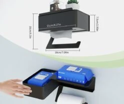 Toilet Rolhouder - Zwart - NEW MODEL 2023 - Met Tissue Houder En Plankje - Vergelijk Zelf Bakje Is Draaibaar Alles Kan Blijven Staan - Wc Rolhouder Zwart - Tissues Van Onder Of Boven - Boren Of Plakken -Merkloos Shop 1200x1005