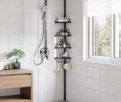 Verstelbaar Doucherek - 85-305 Cm - Van Vloer Tot Plafond - Met 4 Vakken - 3 Haken - Zwart 19 Verstelbaar Doucherek - 85-305 Cm - Van Vloer Tot Plafond - Met 4 Vakken - 3 Haken - Zwart -Merkloos Shop 1200x1017