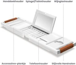 RelaxTub® Badplank - Badplank Voor In Bad - Badrek - Verstelbaar - Anti Slip - Badplank Wit - Badplank Hout - Badrekje Inclusief Boekenhouder, Tablethouder & Spiegel -Merkloos Shop 1200x1022