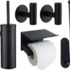 Toiletset Zwart 4-delig - Toiletaccessoireset - Toiletborstelhouder - Toiletrolhouder - Reserverolhouder - Handdoekhaakjes - RVS - Toilet Accessoires Set - Badkamer -Merkloos Shop 1200x1030