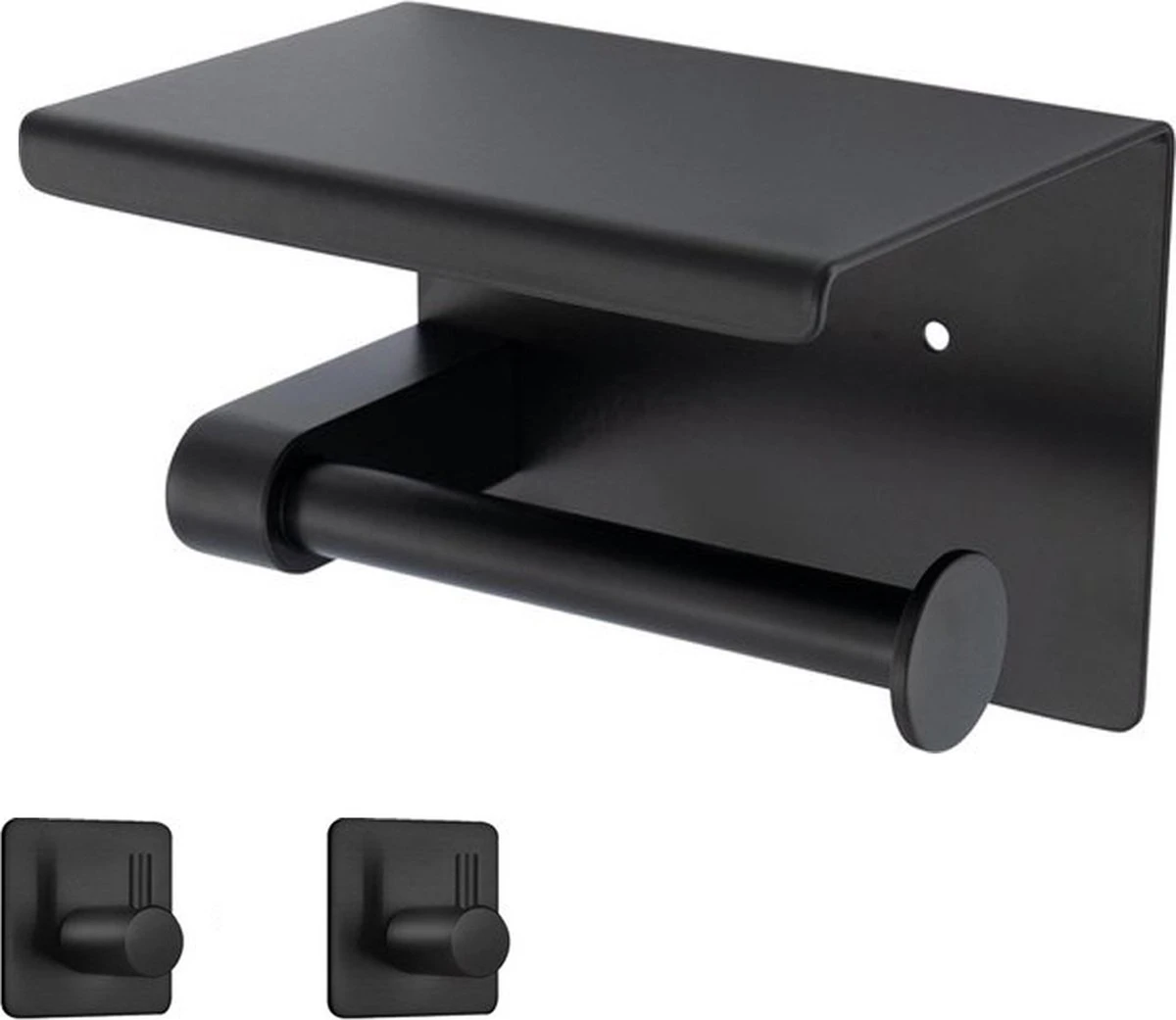 Toiletrolhouder Met Plankje - Zelfklevend Of Boren - WC Rolhouder - Incl. Handdoekhaakjes - Zwart 6 Toiletrolhouder Met Plankje - Zelfklevend Of Boren - WC Rolhouder - Incl. Handdoekhaakjes - Zwart - Afbeelding 4