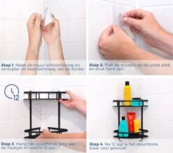 Merkloos Zelfklevend Doucherek 2 Laags - Ophangbaar Hoek Badrek Met Zuignap - Hangend Badkamer Rekje - Douchemandje - Geschikt Voor Muur/Wand Bevestiging - Ophangen Zonder Boren En Schroeven - Roestvrij - Mat Zwart -Merkloos Shop 1200x1061 1