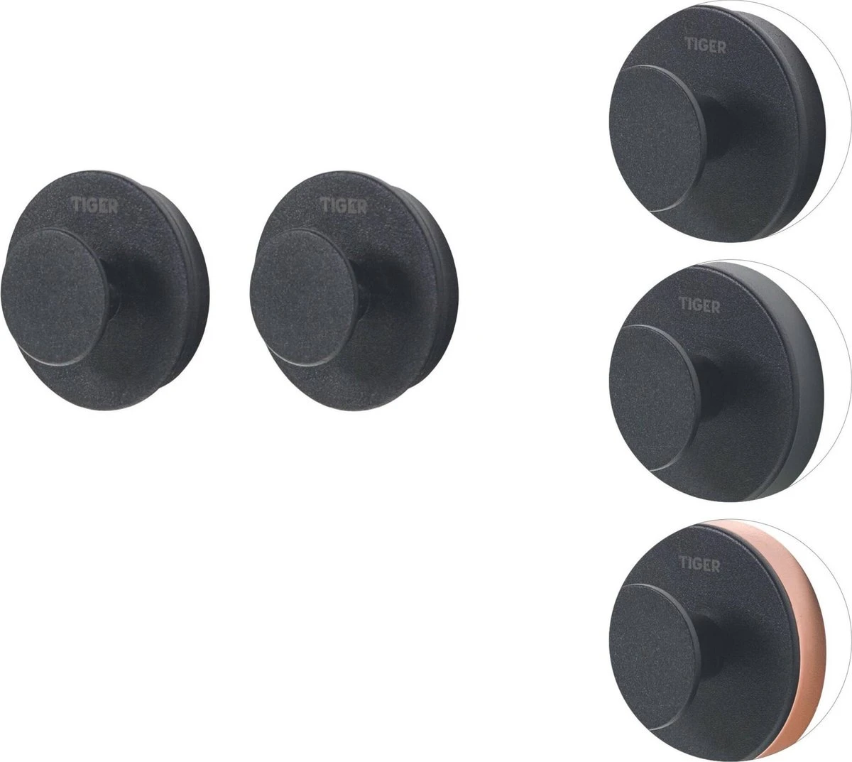 Tiger Urban - Handdoekhaak - 2 Stuks - Zwart - ø 5 Cm - Inclusief 4 Decorringen - Zelfklevend 3 Tiger Urban - Handdoekhaak - 2 Stuks - Zwart - ø 5 Cm - Inclusief 4 Decorringen - Zelfklevend