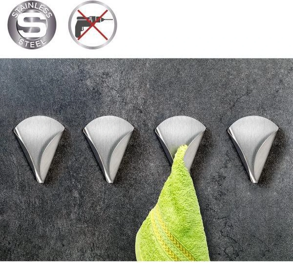 Zelfklevende Handdoekhouder Haakjes Set - Wand Ophang Haak Zelfklevend -Handdoekklem Keuken Ophanghaak Zonder Boren - Wand Theedoek / Handdoek Klem Houder - RVS - Set Van 4 Stuks - EVA 3 Zelfklevende Handdoekhouder Haakjes Set - Wand Ophang Haak Zelfklevend -Handdoekklem Keuken Ophanghaak Zonder Boren - Wand Theedoek / Handdoek Klem Houder - RVS - Set Van 4 Stuks - EVA