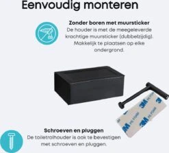 WC Rolhouder - Toiletrolhouder - Zwart - RVS - Zonder Boren - Met Plankje & Bakje - Inclusief Montagemateriaal - Toilet Accessoires - EJC Products -Merkloos Shop 1200x1082