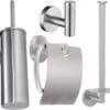 Toiletaccessoireset RVS 4-delig - Luxe Toilet Set - Toiletborstel Met Houder - Toiletrolhouder Met Klep - Reserverolhouder - Handdoekhaak - Zilver - Toiletset
