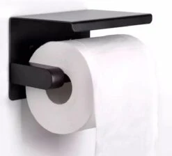 Toiletrolhouder - Wc Rol Houder Met Plankje - Inclusief Haakje - RVS - Waterbestendig - Zwart - Rheme -Merkloos Shop 1200x1087