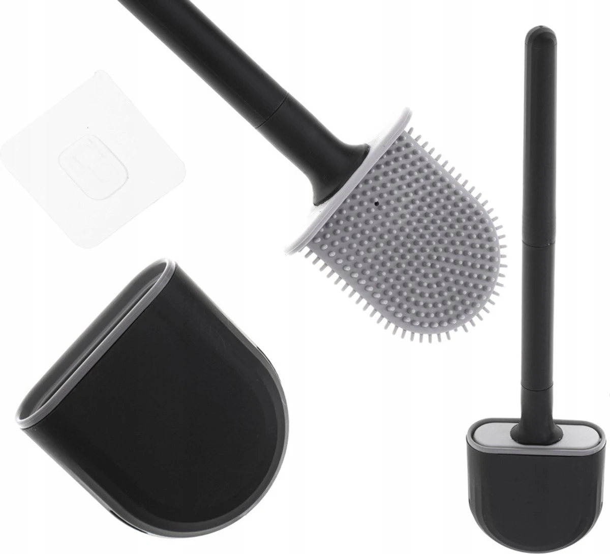 WC Borstel - Siliconen Borstel Met Houder - Hangend Met Plakstrip - Duurzaam Toilet Borstel - Zwart - Rheme 3 WC Borstel - Siliconen Borstel Met Houder - Hangend Met Plakstrip - Duurzaam Toilet Borstel - Zwart - Rheme