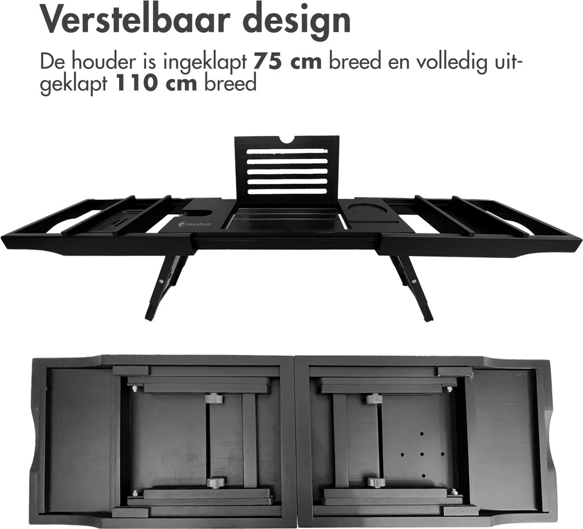 IMoshion Badplank Voor In Bad - Dienblad Inclusief Pootjes - Tablet Houder - Badrek Uitschuifbaar 75 Tot 110 Cm - Zwart 5 IMoshion Badplank Voor In Bad - Dienblad Inclusief Pootjes - Tablet Houder - Badrek Uitschuifbaar 75 Tot 110 Cm - Zwart - Afbeelding 3