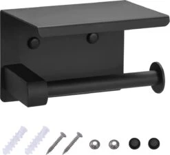 Toiletrolhouder - Wc Rol Houder Met Plankje - Inclusief Haakje - RVS - Waterbestendig - Zwart - Rheme -Merkloos Shop 1200x1091 1