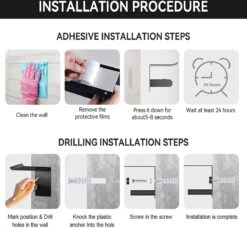 BOTC Toiletrolhouder Met Handdoekhaakjes - Toiletrolhouder - Toiletrolhouder - Zelfklevend / Boren / Zonder Boren - RVS - Zwart -Merkloos Shop 1200x1108 3