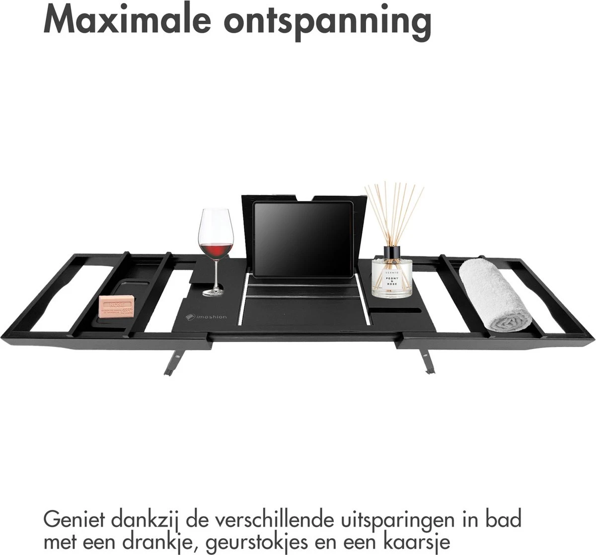 IMoshion Badplank Voor In Bad - Dienblad Inclusief Pootjes - Tablet Houder - Badrek Uitschuifbaar 75 Tot 110 Cm - Zwart 7 IMoshion Badplank Voor In Bad - Dienblad Inclusief Pootjes - Tablet Houder - Badrek Uitschuifbaar 75 Tot 110 Cm - Zwart - Afbeelding 5
