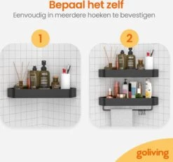 Goliving Doucherek 2 Laags - Doucherek Zonder Boren - Doucherekje Hoek - Douchemandje - Badkamerrek - Badkamer Accessoires - Zwart 14 Goliving Doucherek 2 Laags - Doucherek Zonder Boren - Doucherekje Hoek - Douchemandje - Badkamerrek - Badkamer Accessoires - Zwart -Merkloos Shop 1200x1120 5