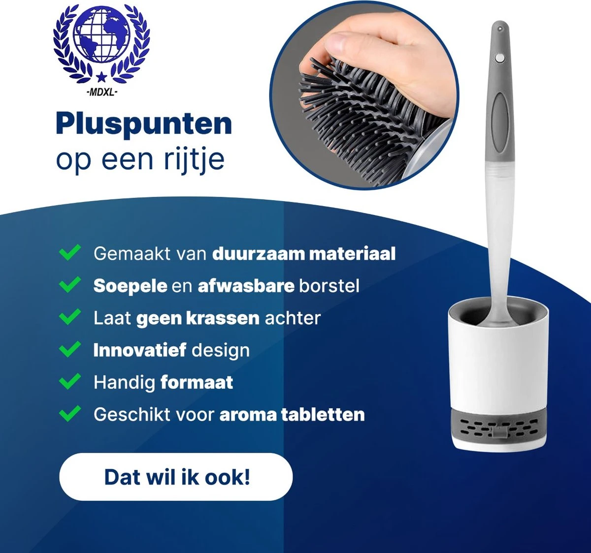 Mdxl® Siliconen WC Borstel Met Zeepdispenser - Hervulbaar - Vrijstaand Of Hangend - Sneldrogend, Hygiënisch & Antibacteriële Werking - Zonder Boren - Toilet Brush - Toiletborstel Houder - Lekbak 4 Mdxl® Siliconen WC Borstel Met Zeepdispenser - Hervulbaar - Vrijstaand Of Hangend - Sneldrogend, Hygiënisch & Antibacteriële Werking - Zonder Boren - Toilet Brush - Toiletborstel Houder - Lekbak - Afbeelding 2