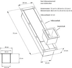 SAAR -Inbouw Toilet Reserve Rolhouder RVS - Met - MAT WIT - Inzetstuk , (uitneembaar) -72 X 20 X 13 Cm - Inbouwdiepte 12 Cm -Merkloos Shop 1200x1135 1