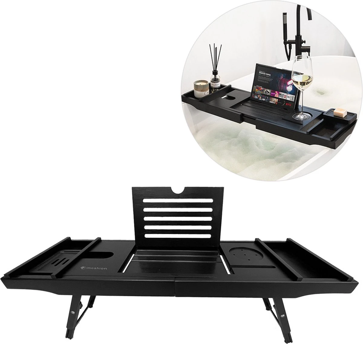 IMoshion Badplank Voor In Bad - Dienblad Inclusief Pootjes - Tablet Houder - Badrek Uitschuifbaar 75 Tot 110 Cm - Zwart 3 IMoshion Badplank Voor In Bad - Dienblad Inclusief Pootjes - Tablet Houder - Badrek Uitschuifbaar 75 Tot 110 Cm - Zwart