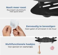Merkloos Zelfklevend Doucherek 2 Laags - Ophangbaar Hoek Badrek Met Zuignap - Hangend Badkamer Rekje - Douchemandje - Geschikt Voor Muur/Wand Bevestiging - Ophangen Zonder Boren En Schroeven - Roestvrij - Mat Zwart -Merkloos Shop 1200x1143 7