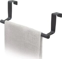 Tatkraft HORIZON - RVS Kastdeur Handdoekrek - Keukenkast Deur Handdoek/Vaatdoek Houder Rek Stang Hanger - Towel Rack Kast Deurhanger Deurhaak Keuken - Handdoekstang - Mat Zwart - 23CM