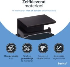 Sanics WC Rolhouder Zwart – Toiletrolhouder Zonder Boren – Met Plankje - Zelfklevend - RVS -Merkloos Shop 1200x1148