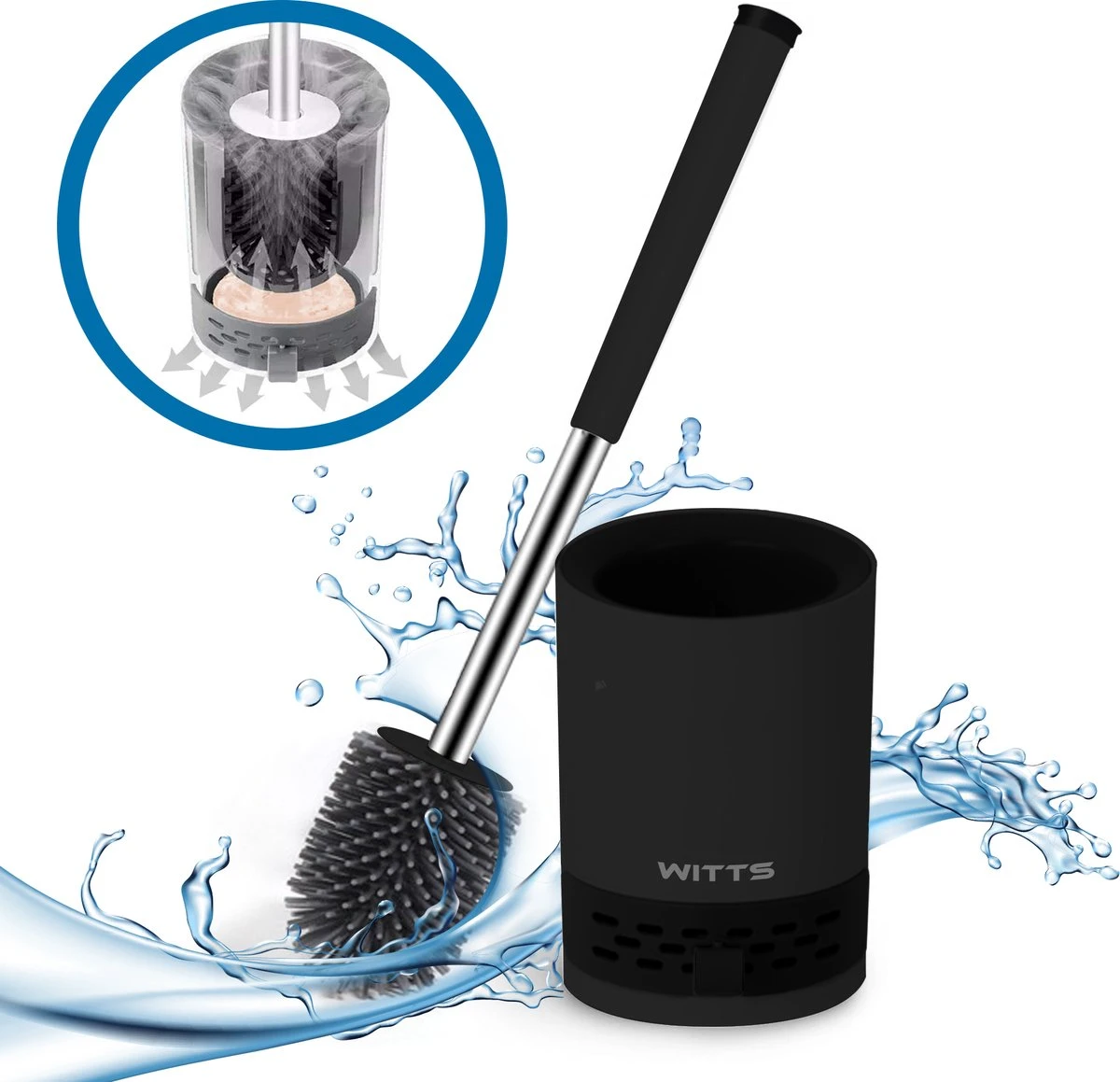 WITTS WC Borstel Met Houder - Staand Of Hangend – Mat Zwart - Incl. Absorberende Pad 3 WITTS WC Borstel Met Houder - Staand Of Hangend – Mat Zwart - Incl. Absorberende Pad