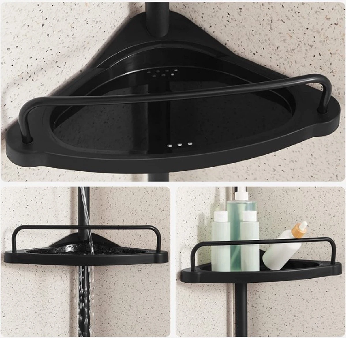 Verstelbaar Doucherek - 85-305 Cm - Van Vloer Tot Plafond - Met 4 Vakken - 3 Haken - Zwart 9 Verstelbaar Doucherek - 85-305 Cm - Van Vloer Tot Plafond - Met 4 Vakken - 3 Haken - Zwart - Afbeelding 7