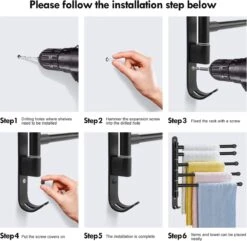 BOTC Handdoekrek - 5-armig Handdoekhouder - Handdoekstang - 180 Graden Verstelbaar - Badkamer - Zwart 14 BOTC Handdoekrek - 5-armig Handdoekhouder - Handdoekstang - 180 Graden Verstelbaar - Badkamer - Zwart -Merkloos Shop 1200x1173 1
