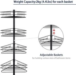 SensaHome Telescopisch Douche Rek Met 4 Lagen - Verstelbaar Bad / Douche Hoekrek Opbergrek - Uitschuifbaar Van 145-250 Cm - Zwart 15 SensaHome Telescopisch Douche Rek Met 4 Lagen - Verstelbaar Bad / Douche Hoekrek Opbergrek - Uitschuifbaar Van 145-250 Cm - Zwart -Merkloos Shop 1200x1174