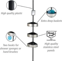 WENKO Telescopisch Doucherek Big Black 3-laags Met Spiegel Zilver/zwart - Bevestigen Zonder Boren -Merkloos Shop 1200x1176 3
