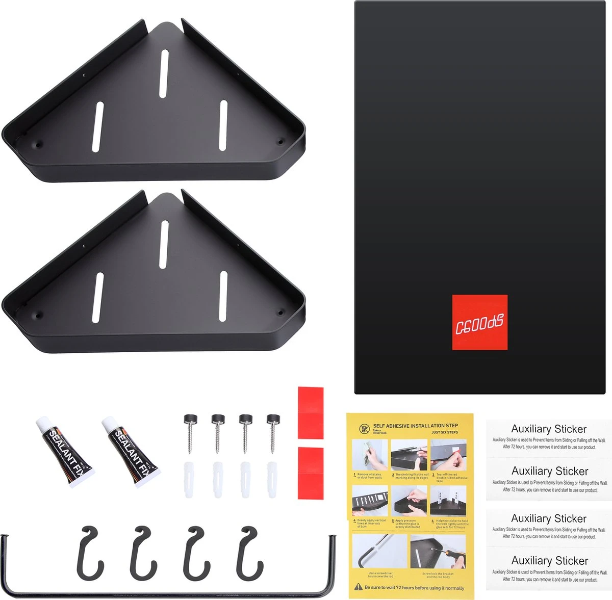 Cgoods Doucherek 2 Laags - Doucherek Zonder Boren - Doucherekje - Douchemandje - Badkamerrek - Badkamer Accessoires - Zwart 8 Cgoods Doucherek 2 Laags - Doucherek Zonder Boren - Doucherekje - Douchemandje - Badkamerrek - Badkamer Accessoires - Zwart - Afbeelding 7