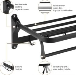 Baulk® - Droogrek – Handdoekrek – Droogrek Hangend – Inklapbaar - Badkamer – RVS – Zwart – Modern – Dutch Design -Merkloos Shop 1200x1178